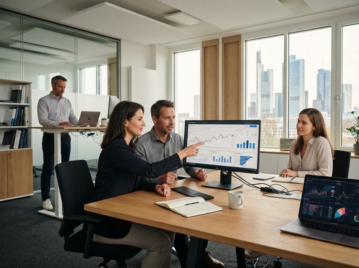 Vale Patrimanca team reviewing predictive risk models and liquidity parameters